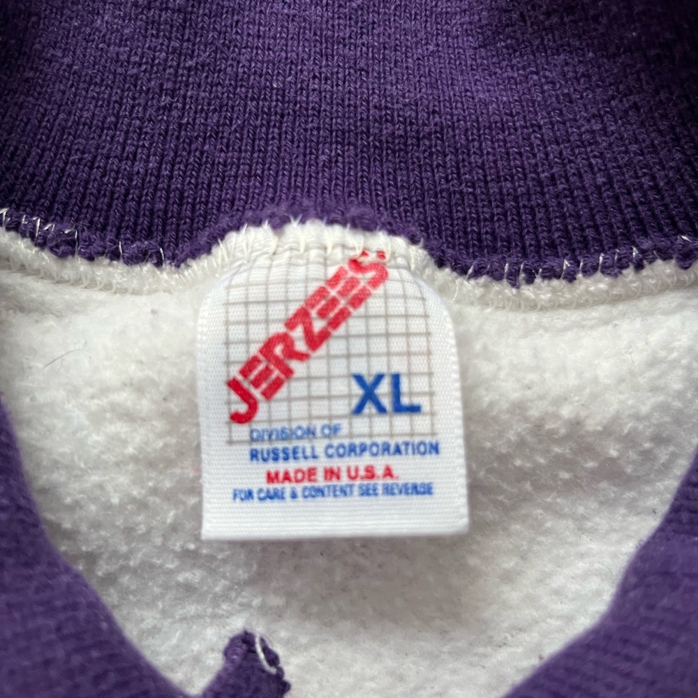 VTG Jerzees White and Purple Floral Iris Collared Pullover Sweatshirt Women’s XL - Picture 4 of 8